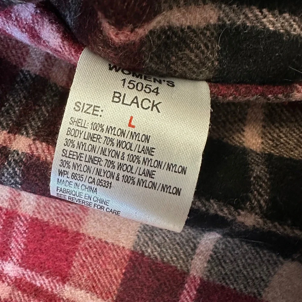 WOOLRICH‎ Women Plaid Lined Wool Navy  L Hooded Ruby Field Chore Jacket Coat EUC